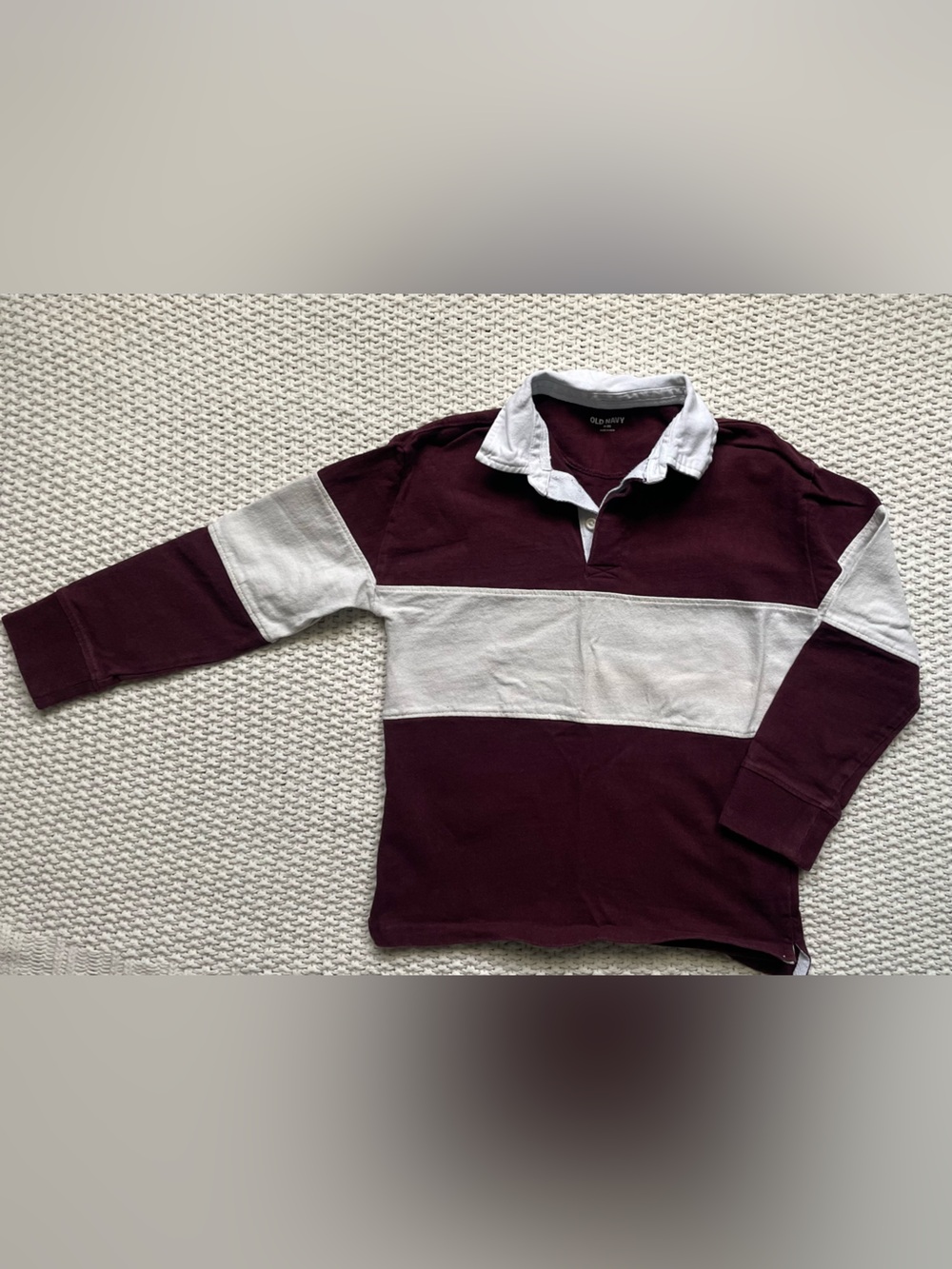 Kids Old Navy Long Sleeve Rugby Polo in Burgundy and White